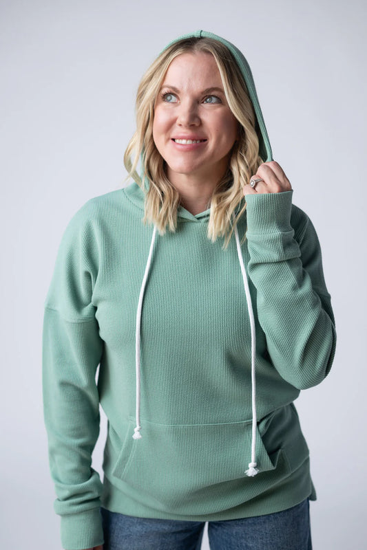 *Kelsey Ribbed Hoodie-Sage*