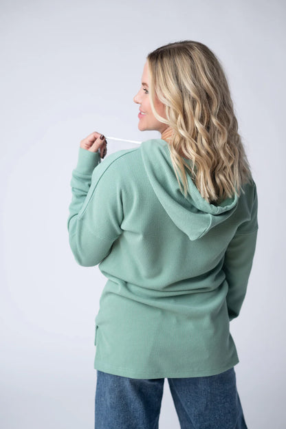 *Kelsey Ribbed Hoodie-Sage*