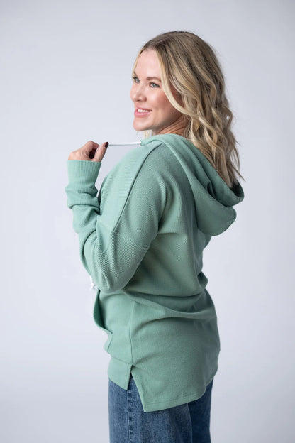 *Kelsey Ribbed Hoodie-Sage*