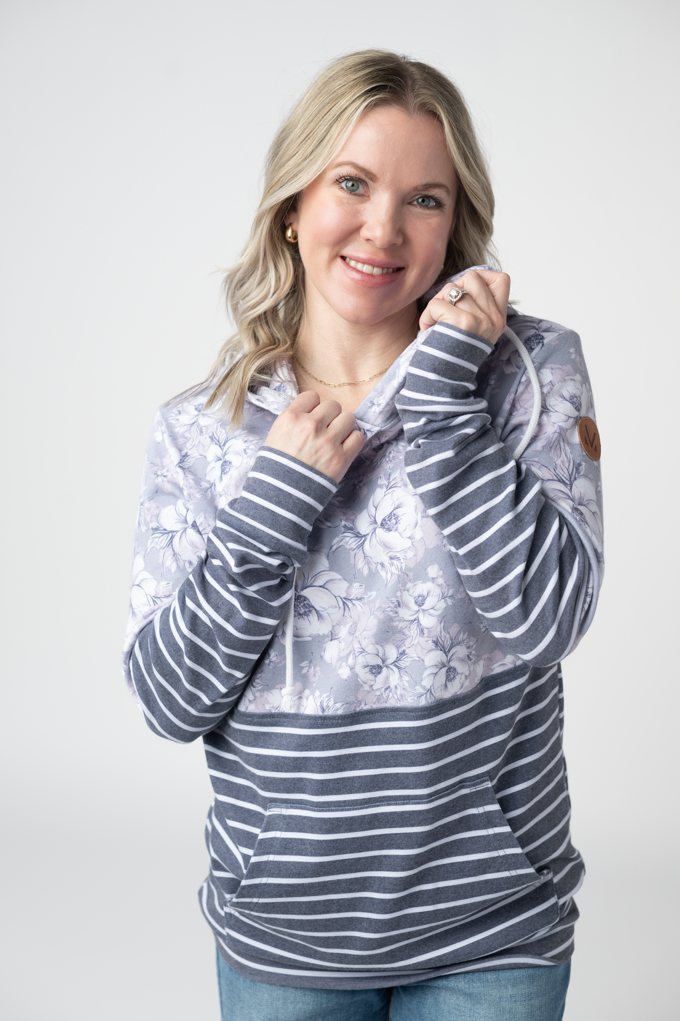 IN STOCK Hailey Pullover Hoodie - Vintage Grey Floral and Stripes FINAL SALE