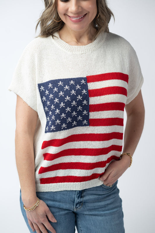 IN STOCK American Flag Open Knit Top FINAL SALE