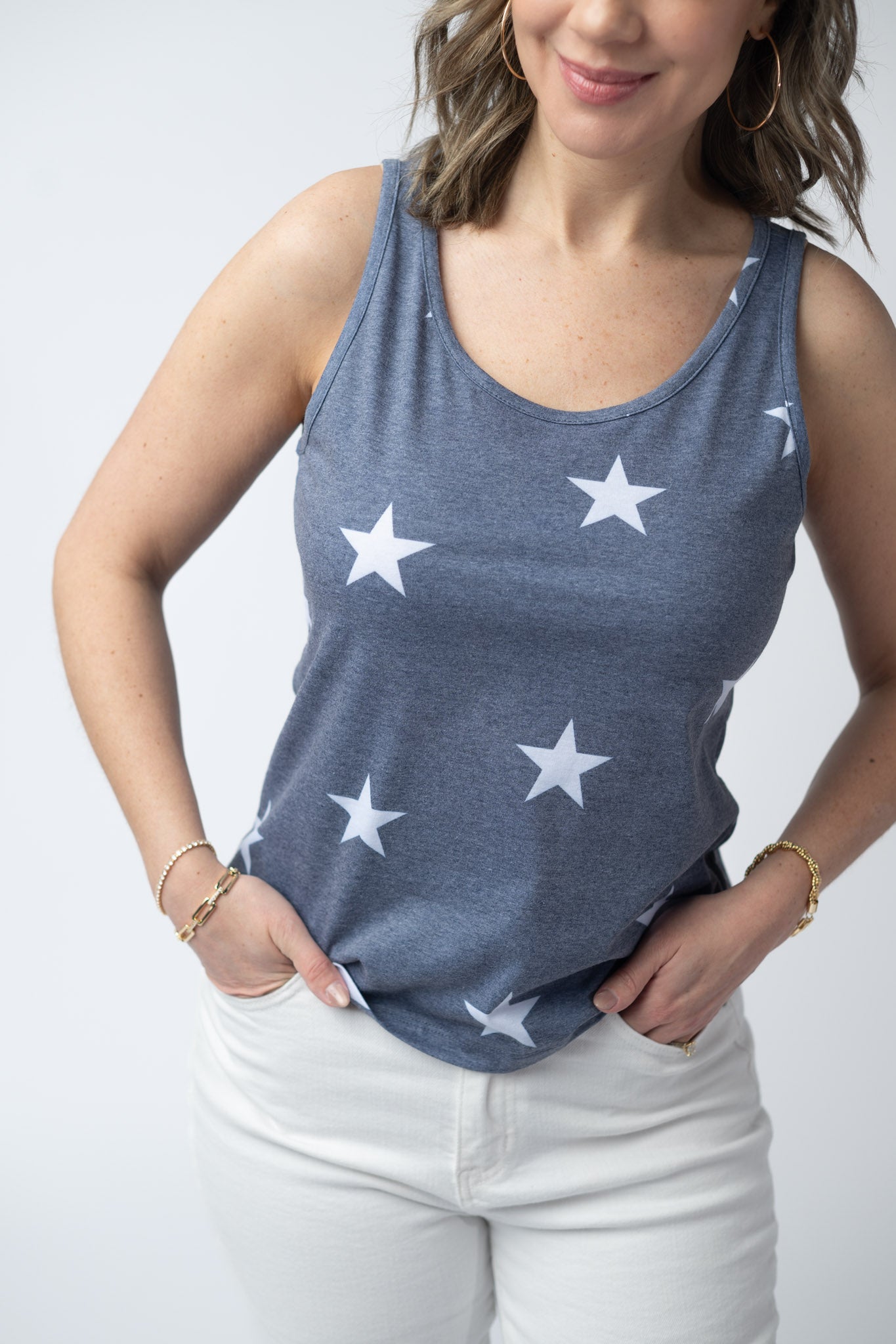 IN STOCK Faded Navy Stars Tank Crew Neck FINAL SALE