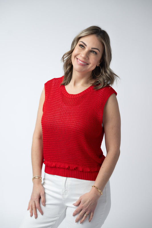 *Amaya Open Knit Top - Red*
