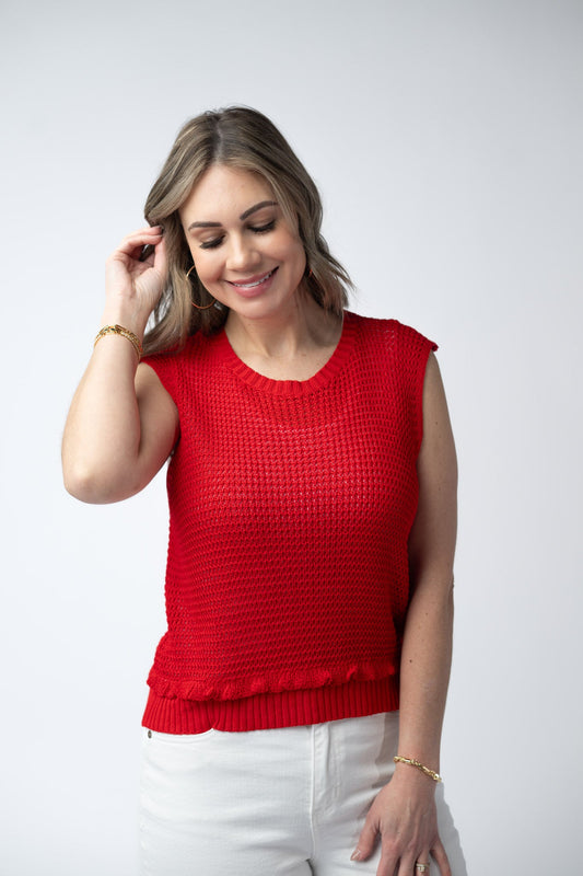 *Amaya Open Knit Top - Red*