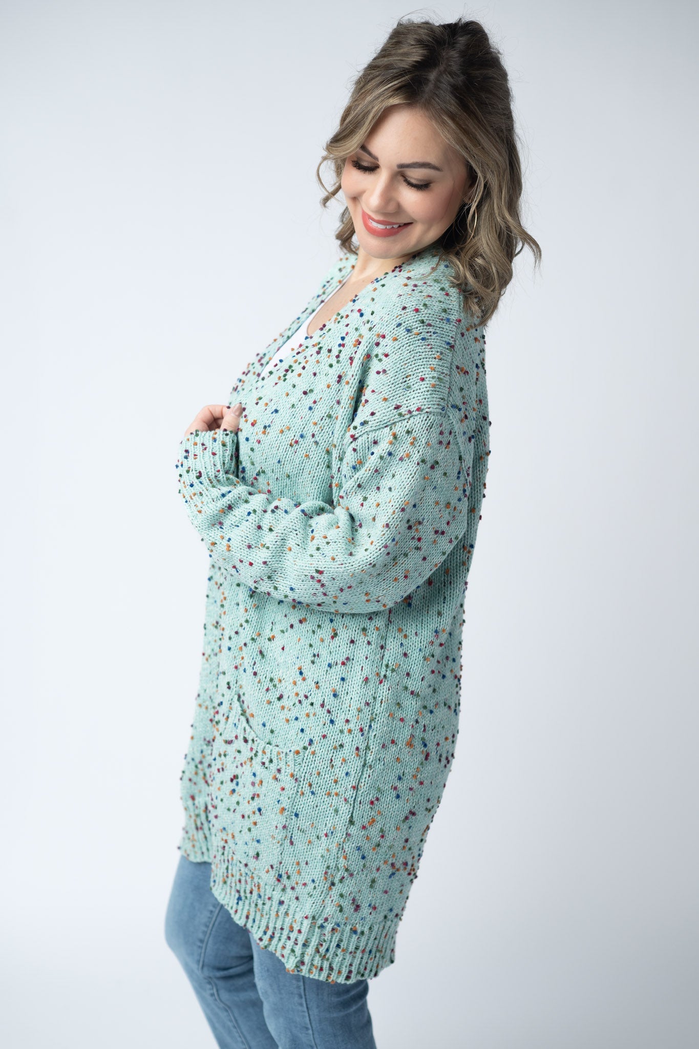 IN STOCK Carly Confetti Dot Cardigan - Aqua Blue FINAL SALE