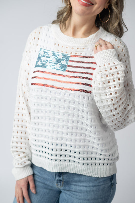 IN STOCK USA Sequin Flag Open Knit Pullover (Copy)