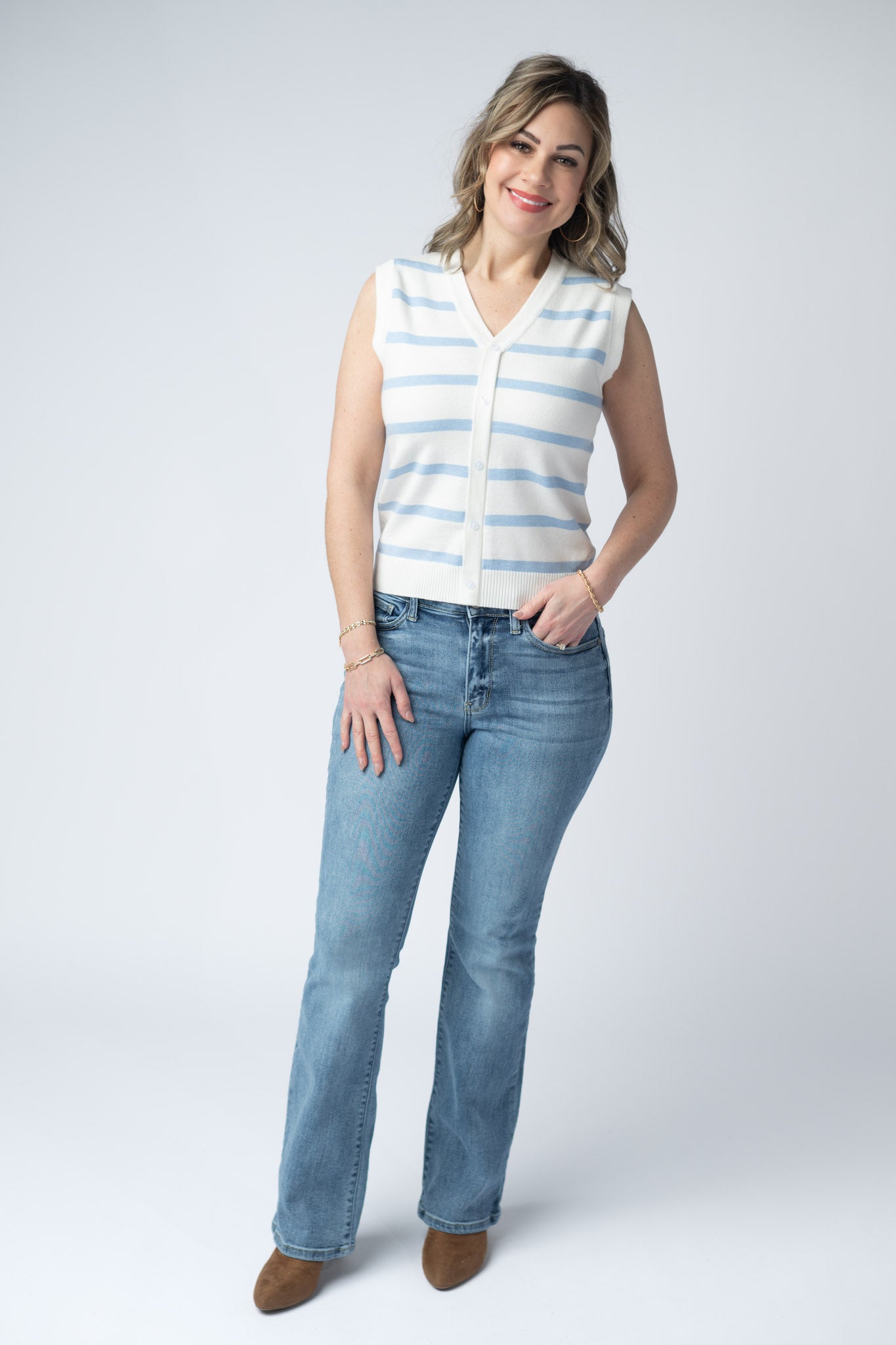 IN STOCK Lucy Striped Button Tank - Sky Blue FINAL SALE