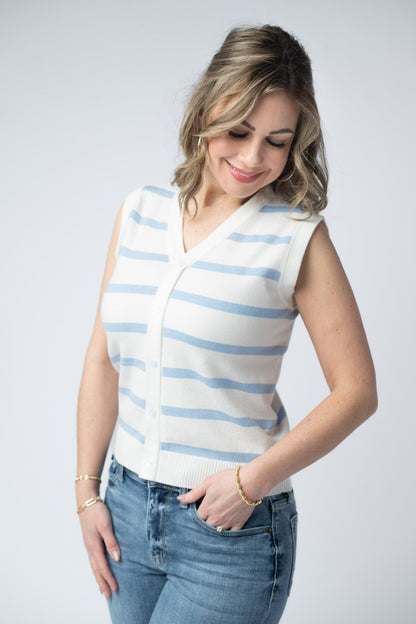 IN STOCK Lucy Striped Button Tank - Sky Blue FINAL SALE