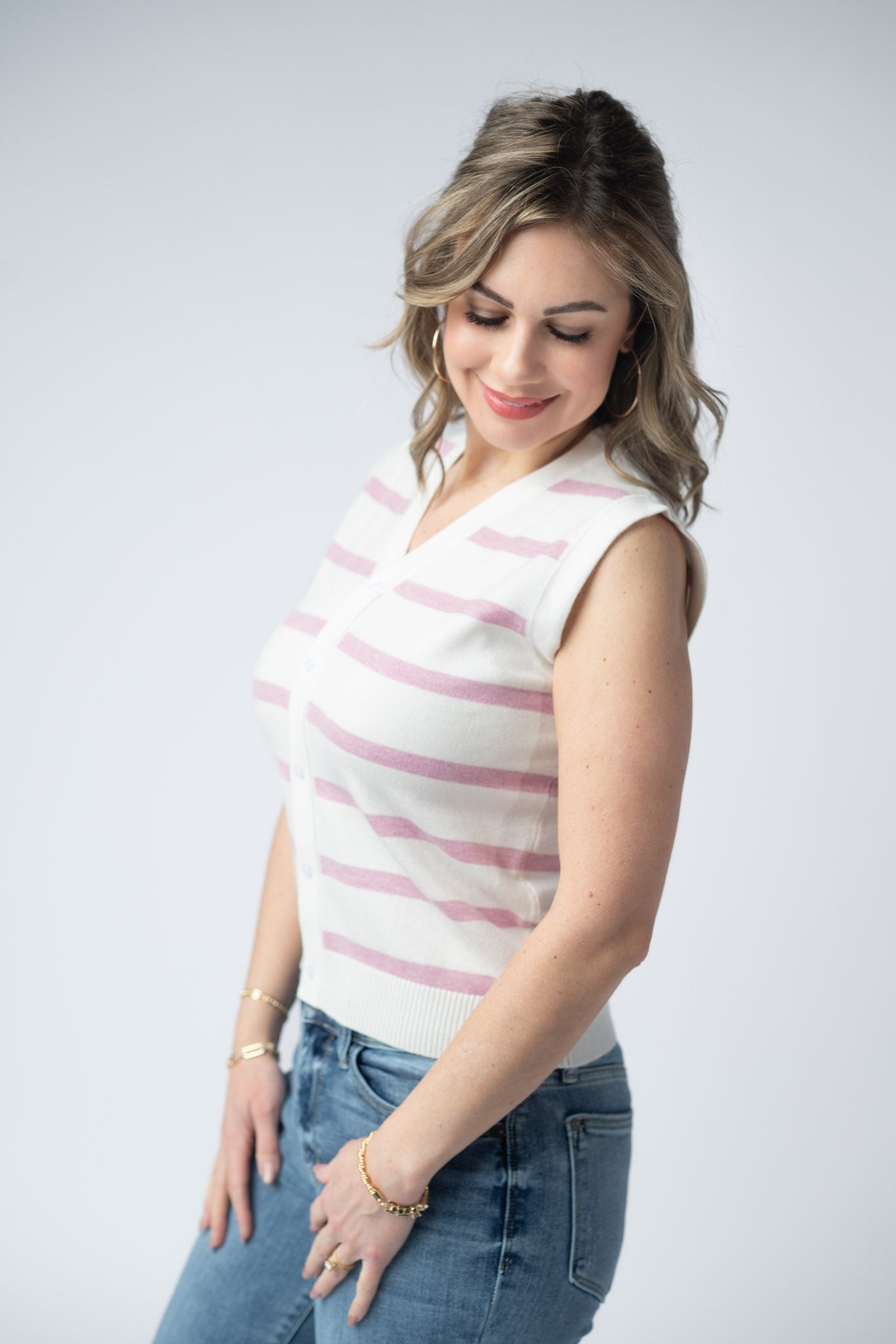 IN STOCK Lucy Striped Button Tank - Pink FINAL SALE