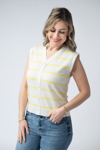 IN STOCK Lucy Striped Button Tank - Yellow FINAL SALE