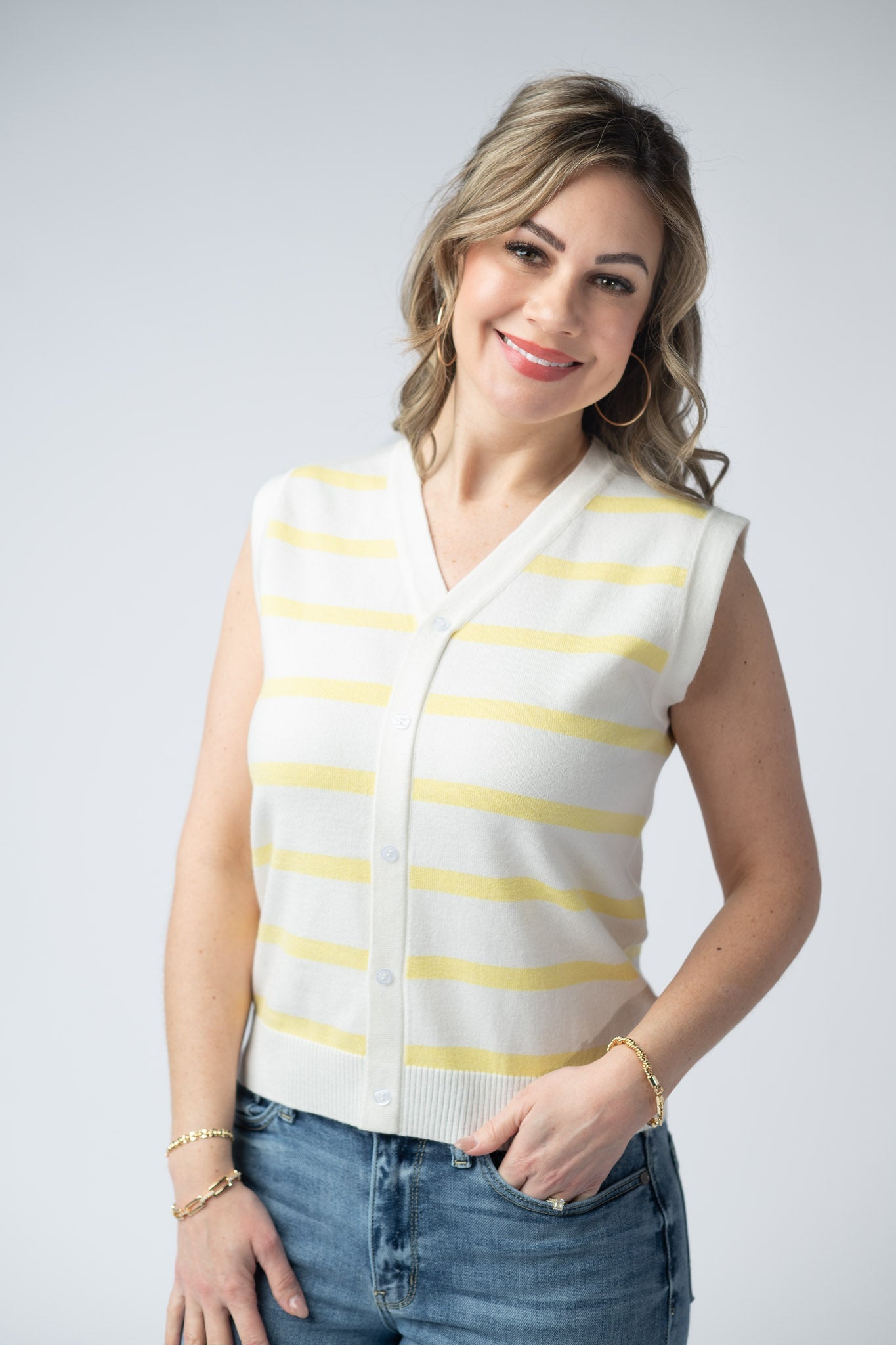 IN STOCK Lucy Striped Button Tank - Yellow FINAL SALE