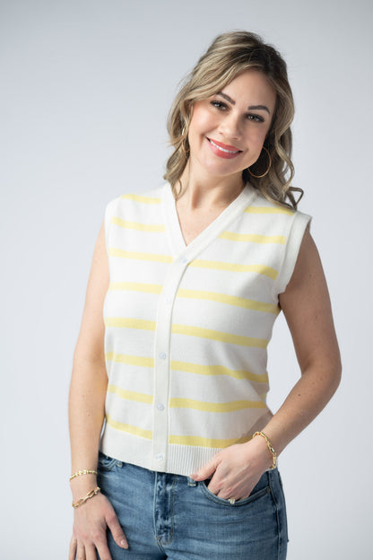 IN STOCK Lucy Striped Button Tank - Yellow FINAL SALE