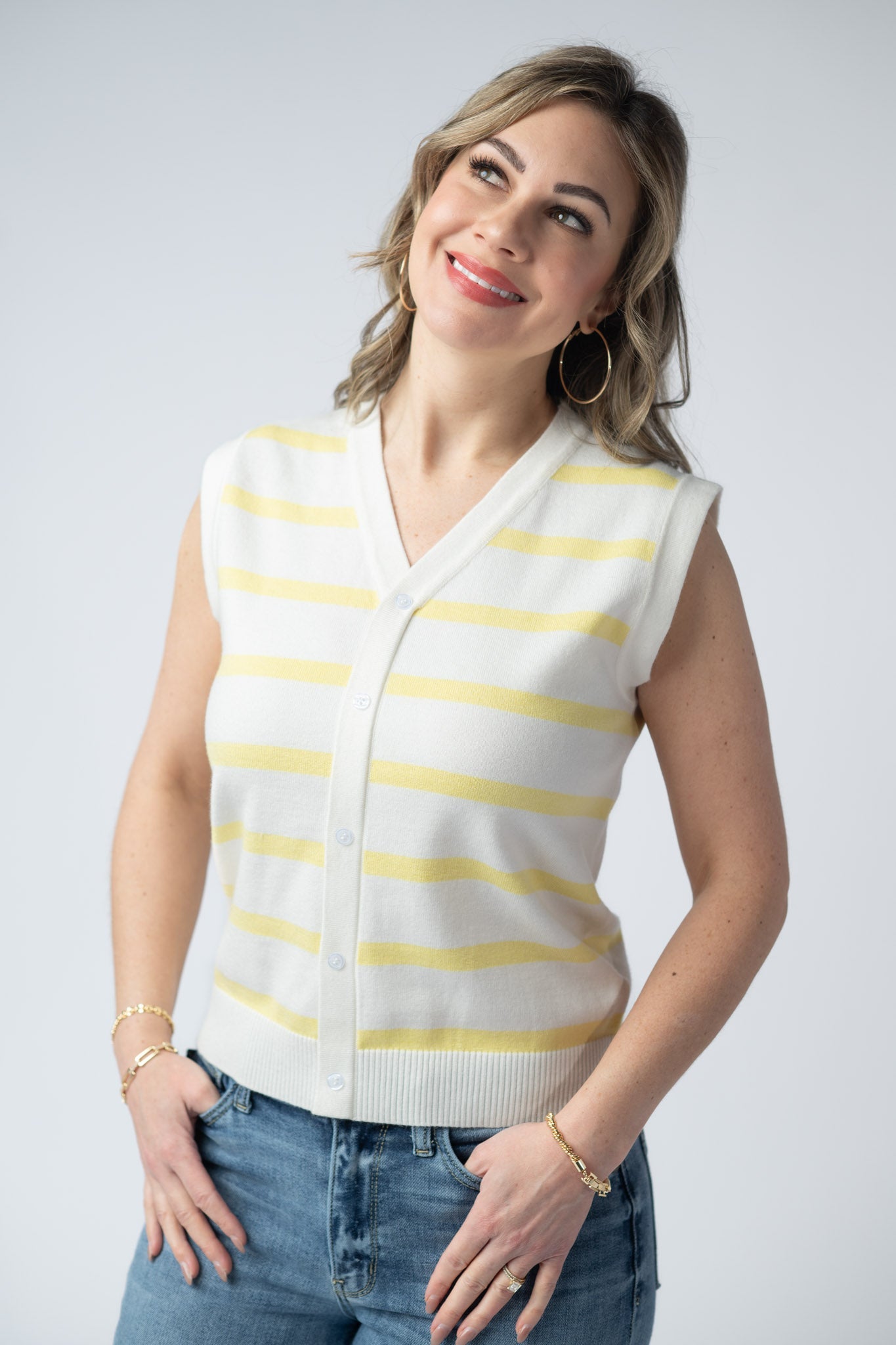 IN STOCK Lucy Striped Button Tank - Yellow FINAL SALE