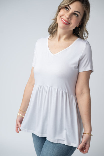 IN STOCK Sarah Ruffle Short Sleeve - White FINAL SALE