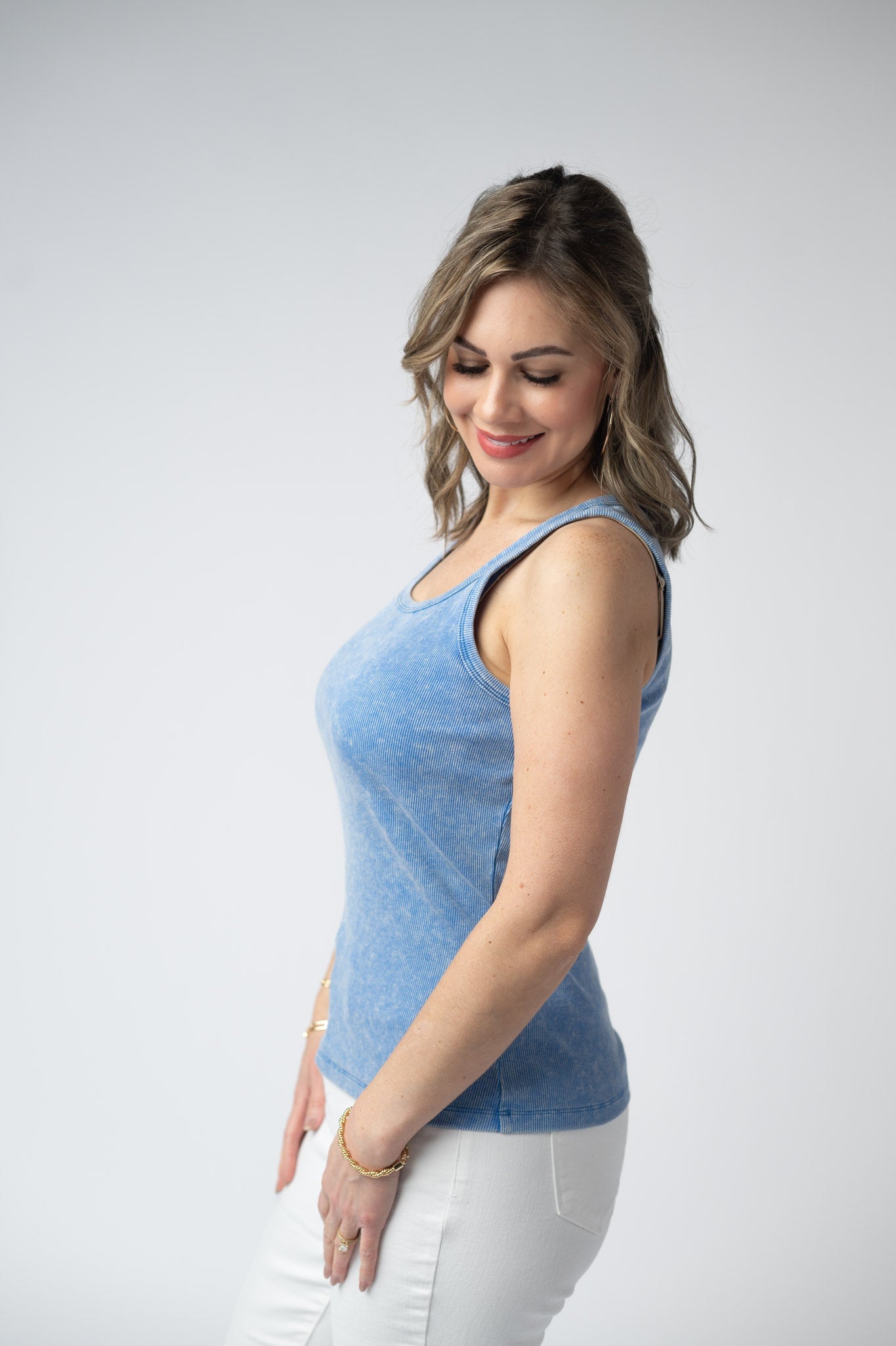 IN STOCK Audrey Vintage Wash Tank - Blue FINAL SALE