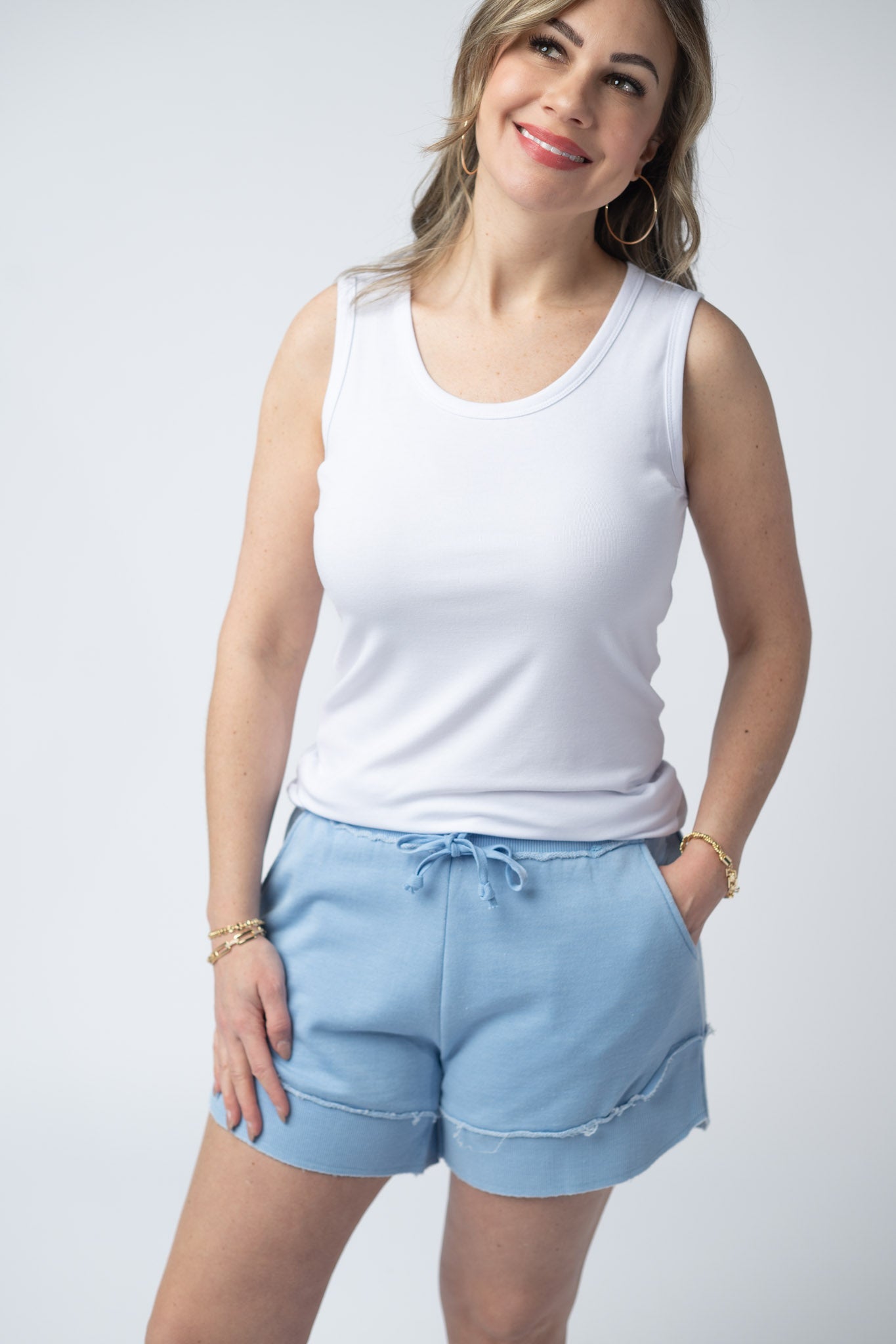 IN STOCK French Terry Stevie Shorts - Dusty Blue FINAL SALE