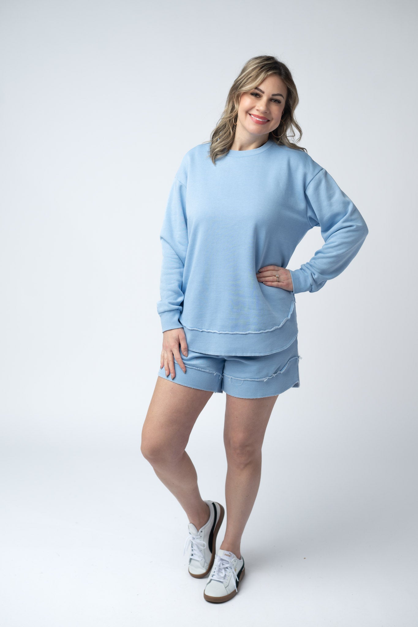 IN STOCK French Terry Stevie Shorts - Dusty Blue FINAL SALE
