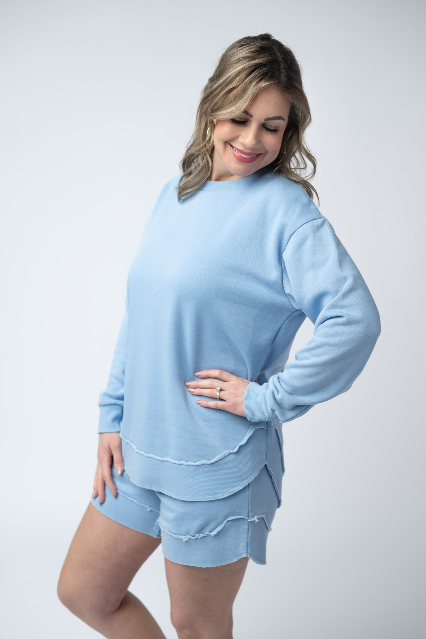 IN STOCK French Terry Stevie Shorts - Dusty Blue FINAL SALE