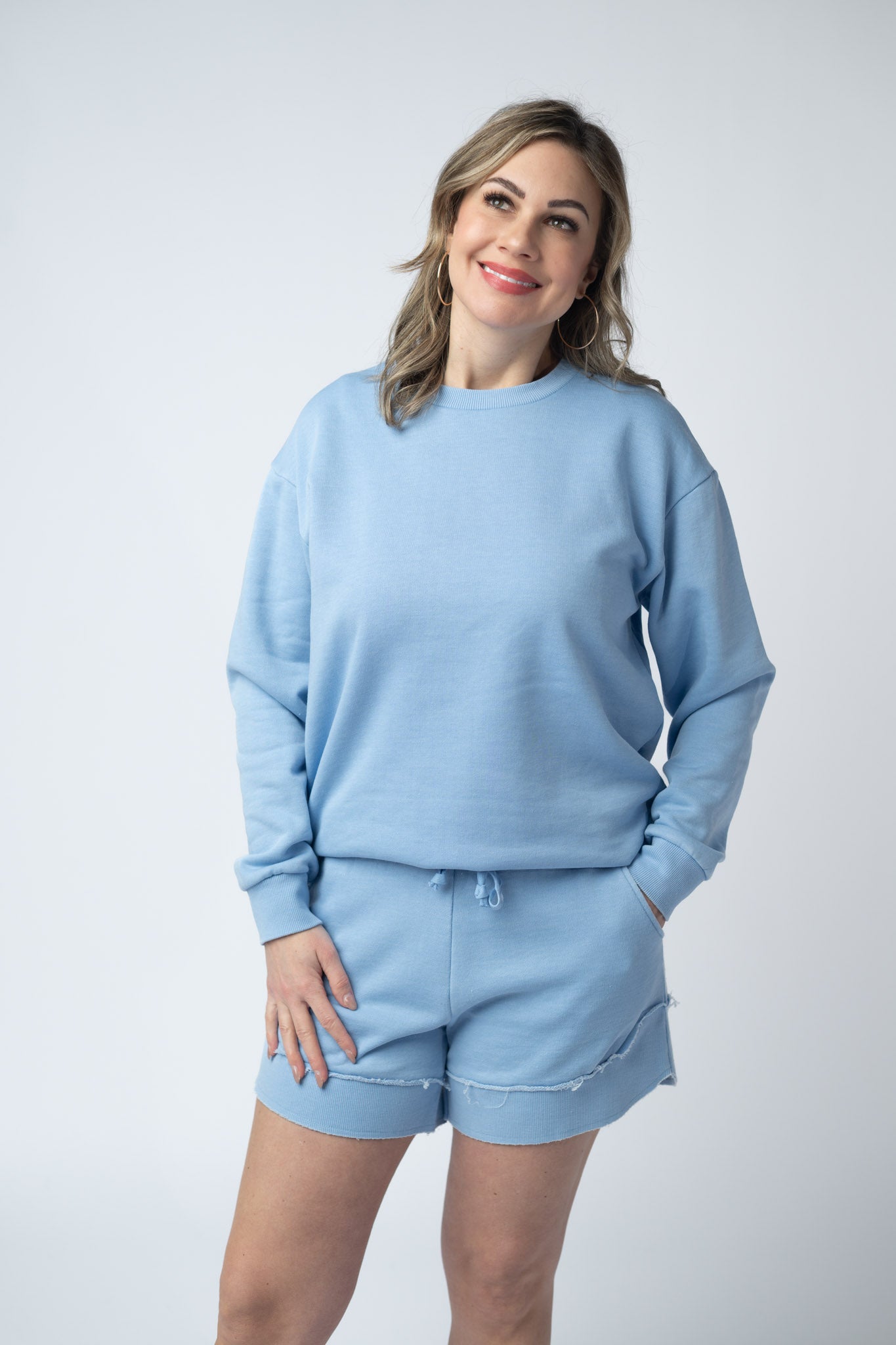 IN STOCK French Terry Stevie Shorts - Dusty Blue FINAL SALE