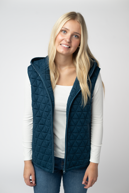 IN STOCK Heather Geometric Hooded Vest - Teal