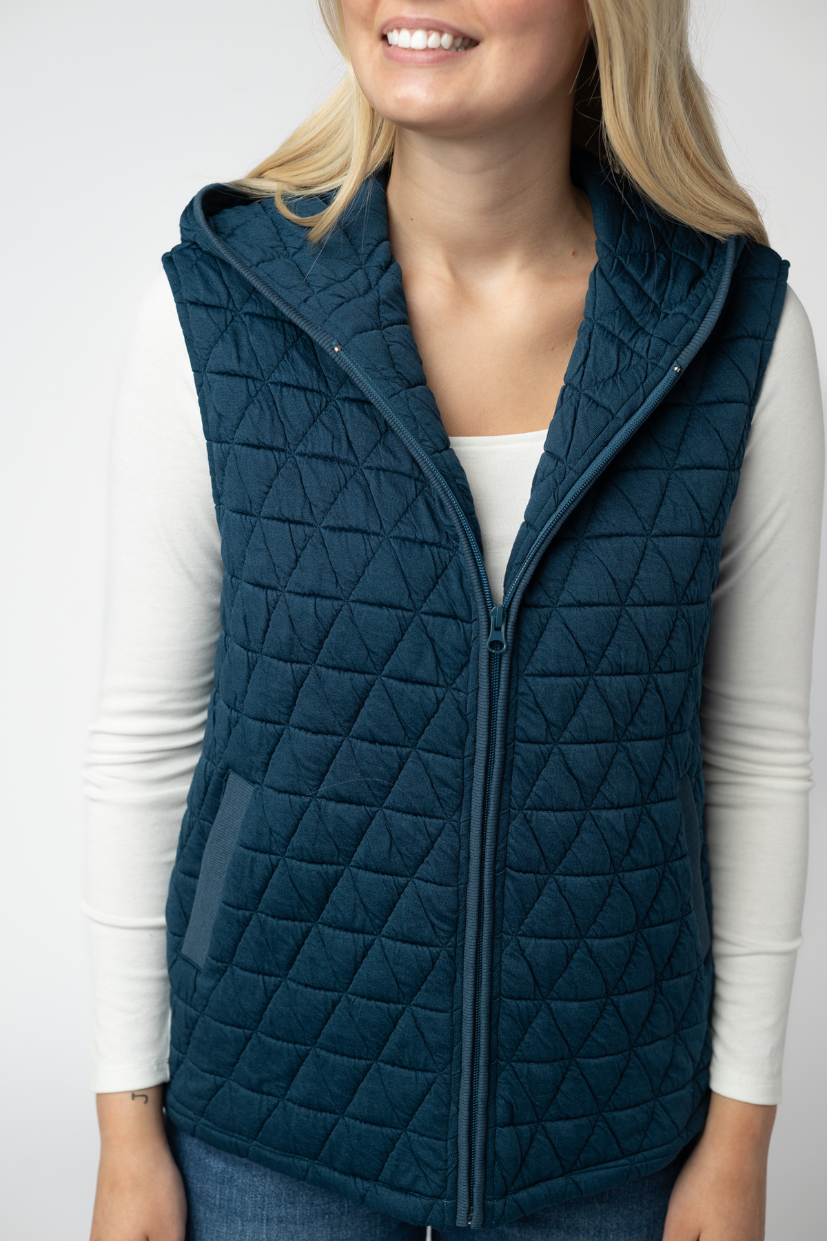 IN STOCK Heather Geometric Hooded Vest - Teal