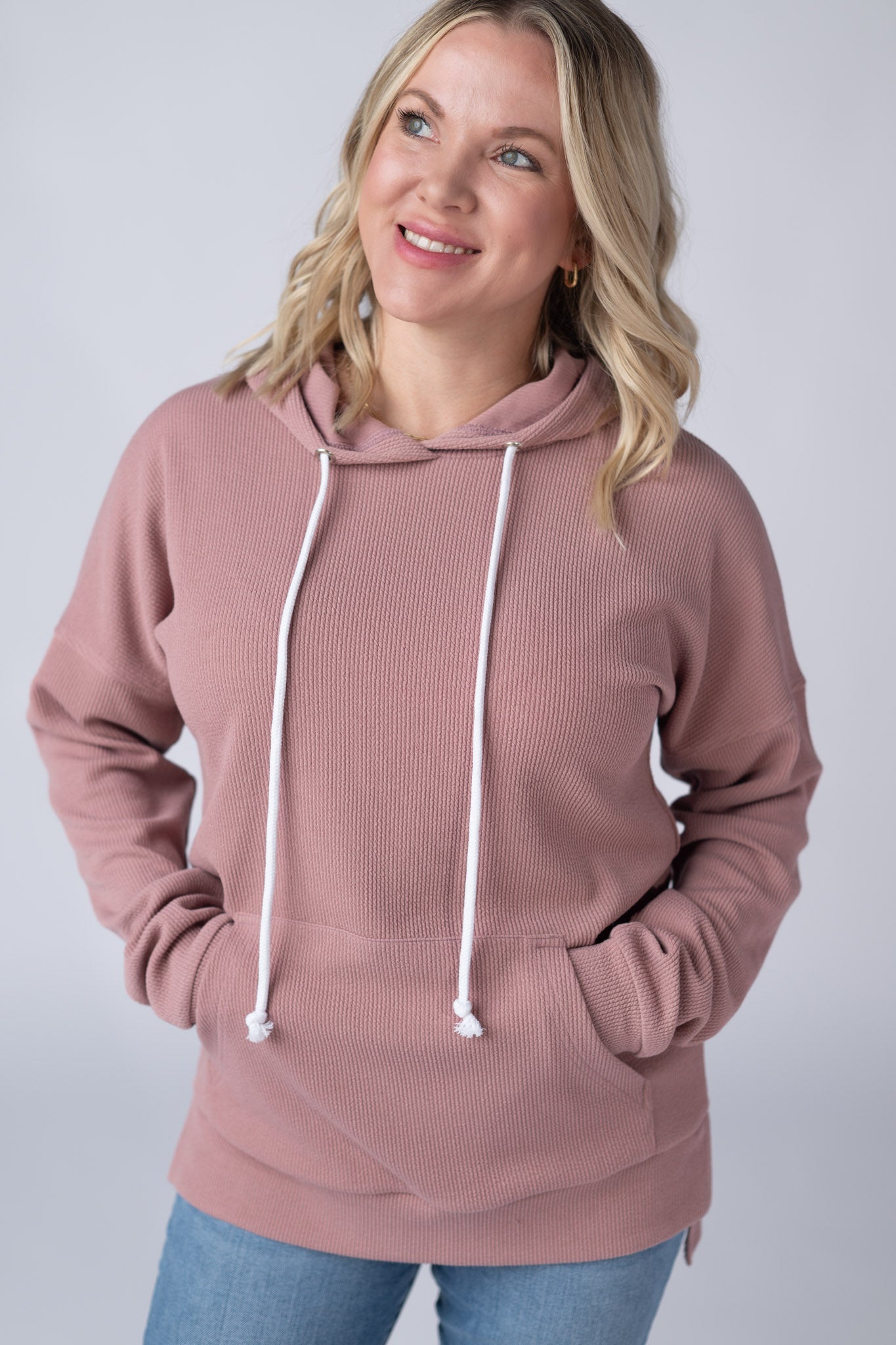 IN STOCK Kacey Ribbed Hoodie - Rose FINAL SALE