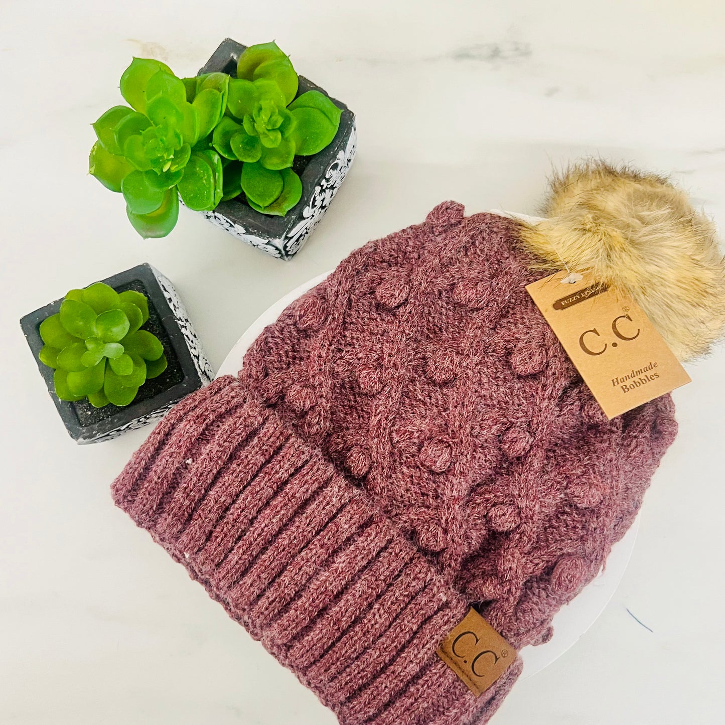 Bobble Knit Fur Pom C.C Beanie HAT3836