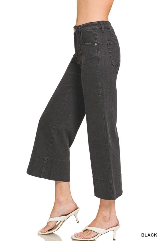 The Harper Wide Leg Cropped Jeans – Black