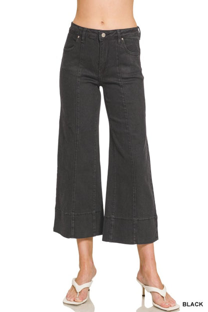 The Harper Wide Leg Cropped Jeans – Black