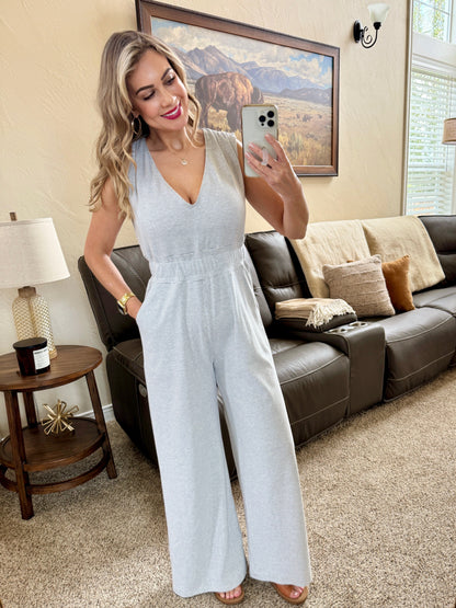 IN STOCK Kenzie Striped Jumpsuit - Grey FINAL SALE