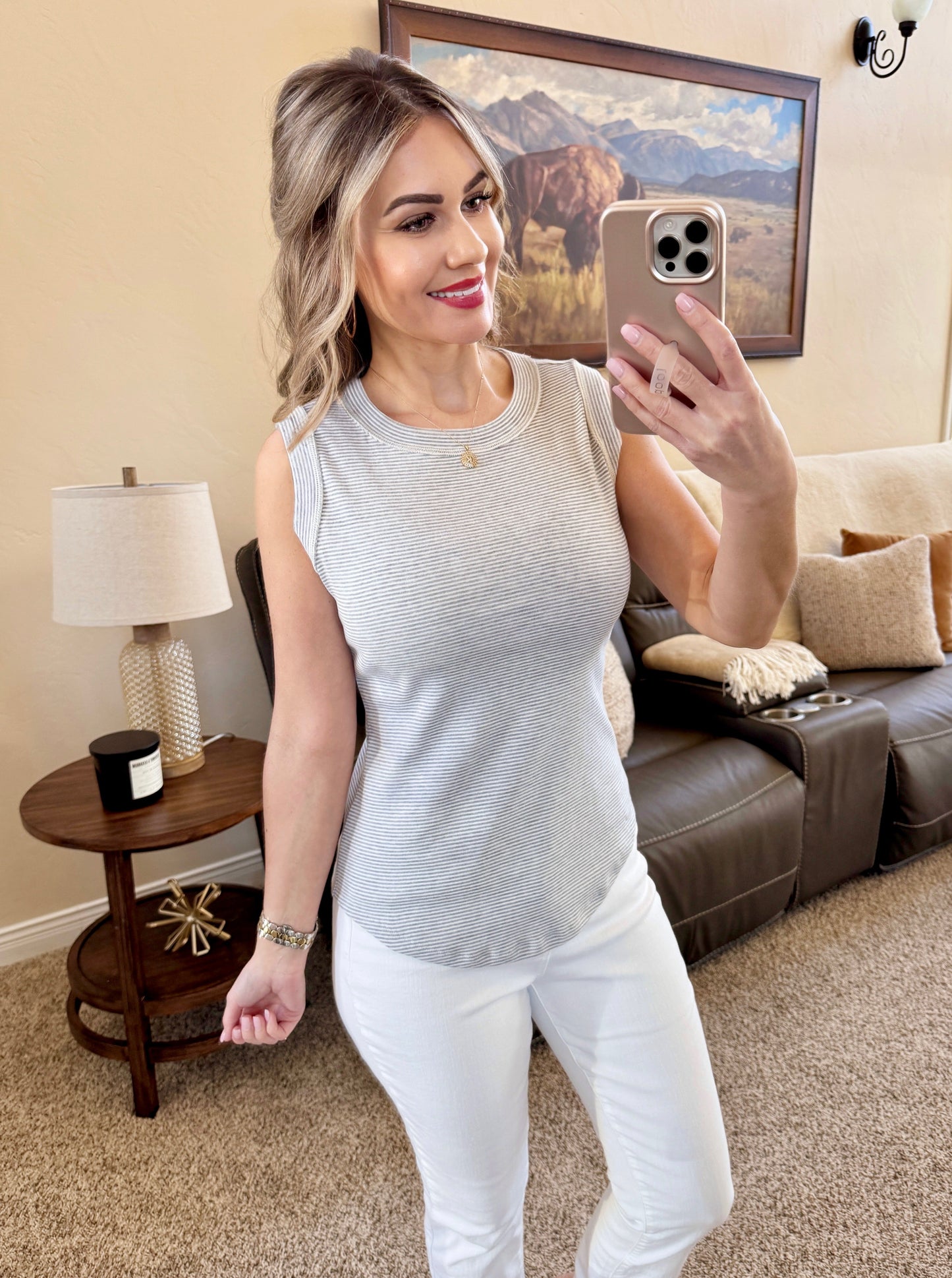IN STOCK Morgan Micro Striped Tank - Grey FINAL SALE
