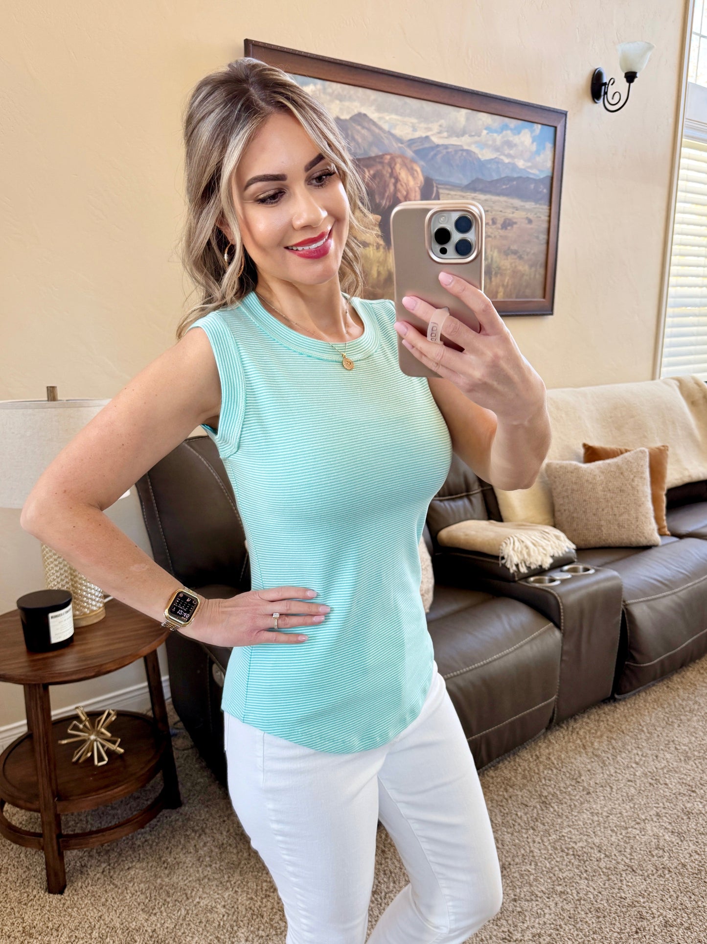 IN STOCK Morgan Micro Striped Tank - Turquoise FINAL SALE