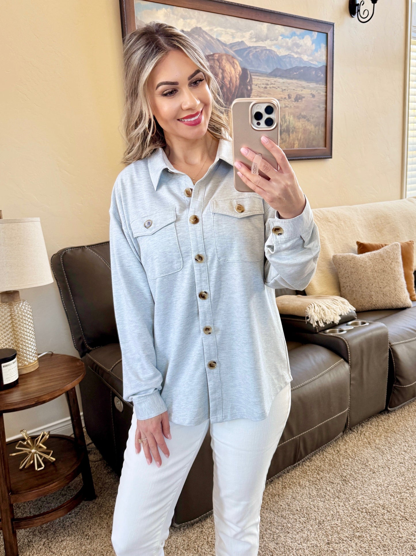 IN STOCK Brenna Button Down Top - Grey FINAL SALE