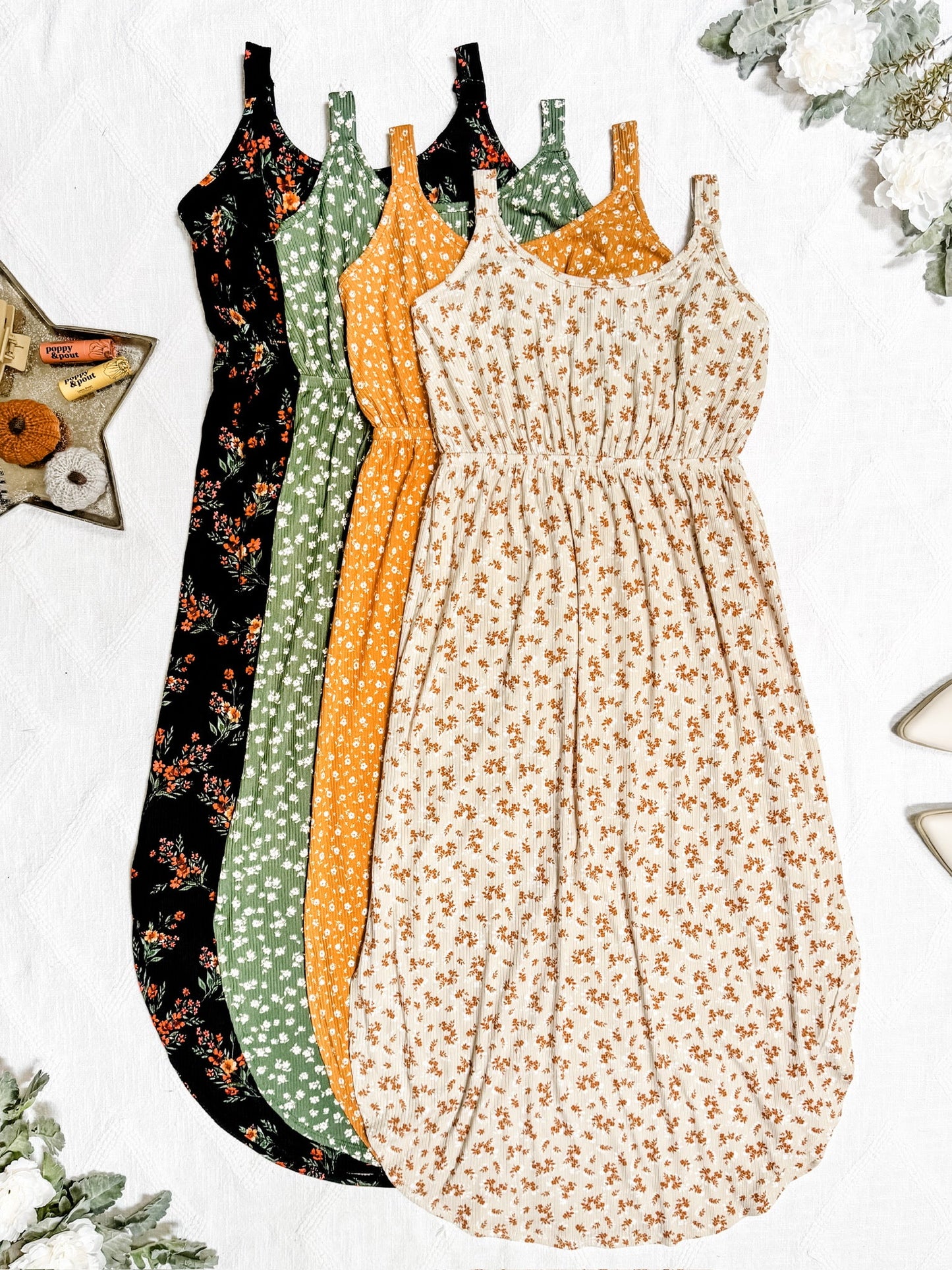 IN STOCK Reagan Ribbed Midi Dress - Black Floral FINAL SALE