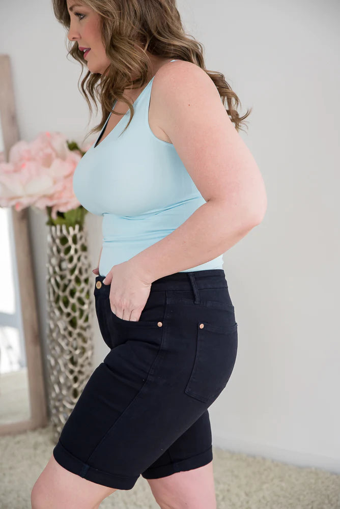 Fun in Navy Tummy Control Judy Blue Bermuda Shorts - Holden Hearts