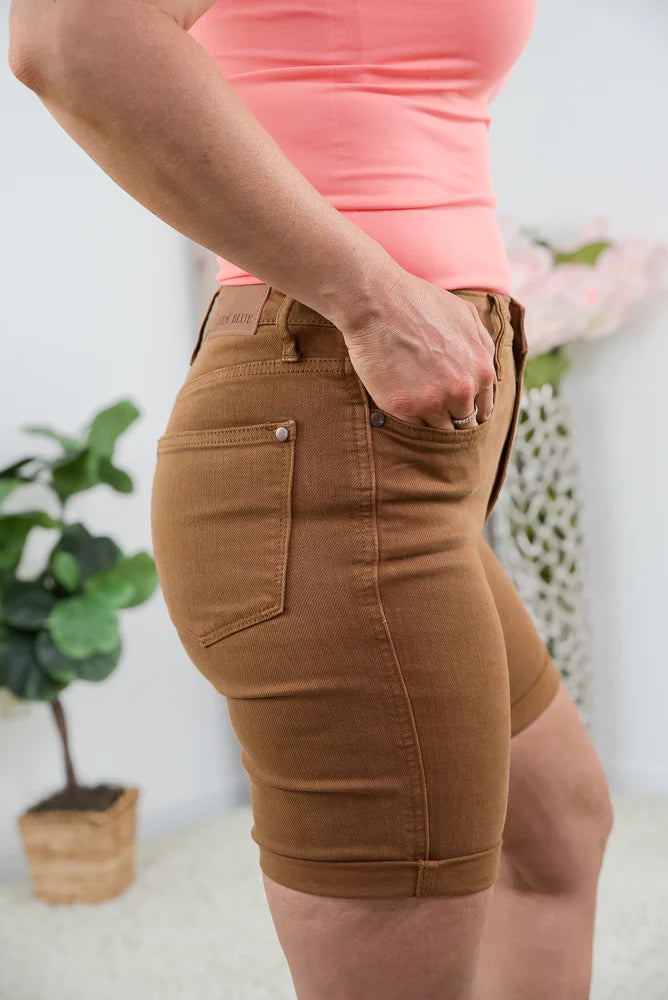 Down to Earth Tummy Control Judy Blue Bermuda Shorts - Holden Hearts