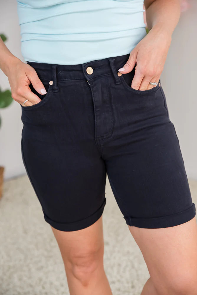 Fun in Navy Tummy Control Judy Blue Bermuda Shorts - Holden Hearts