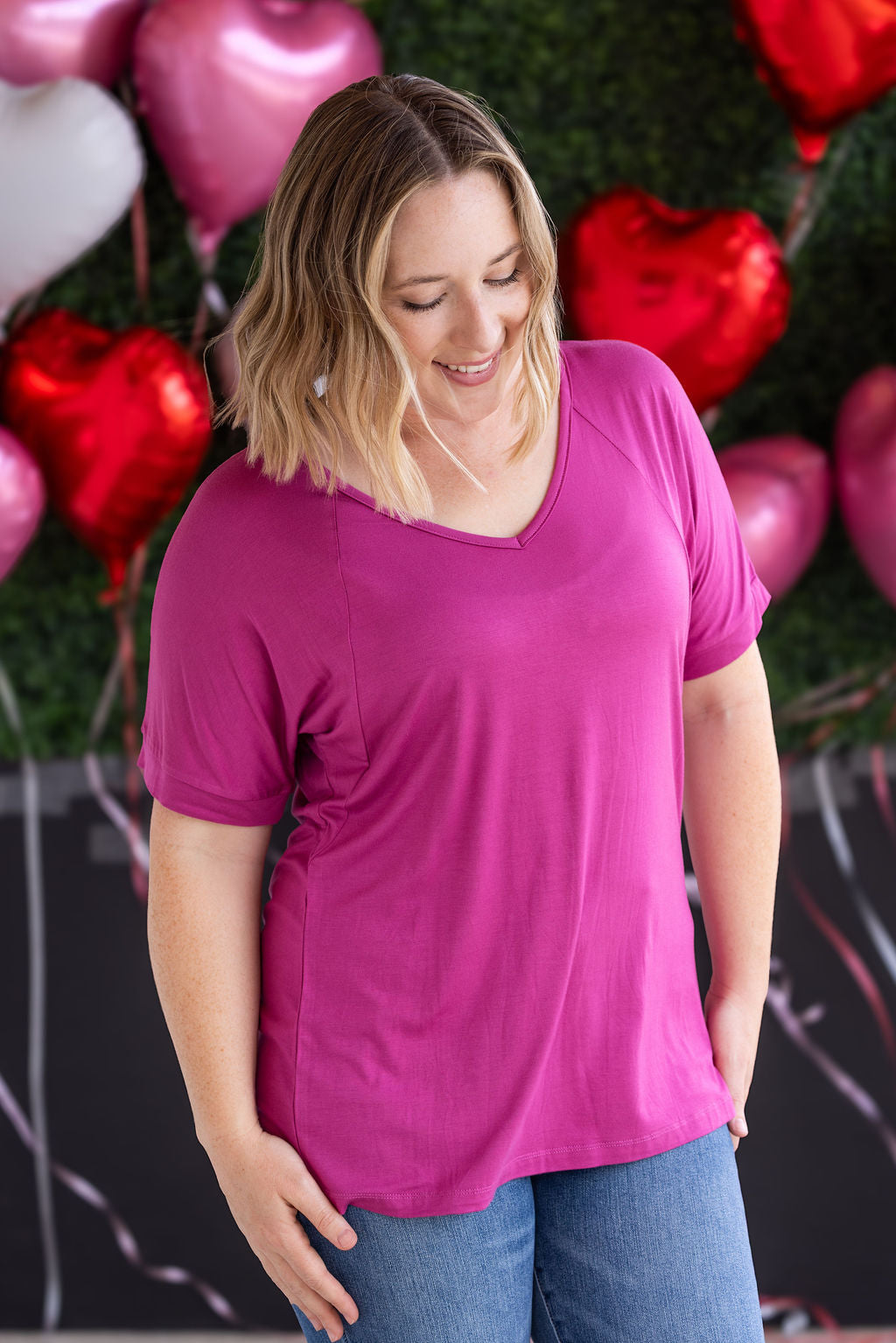IN STOCK Bamboo V Neck Tee - Magenta FINAL SALE