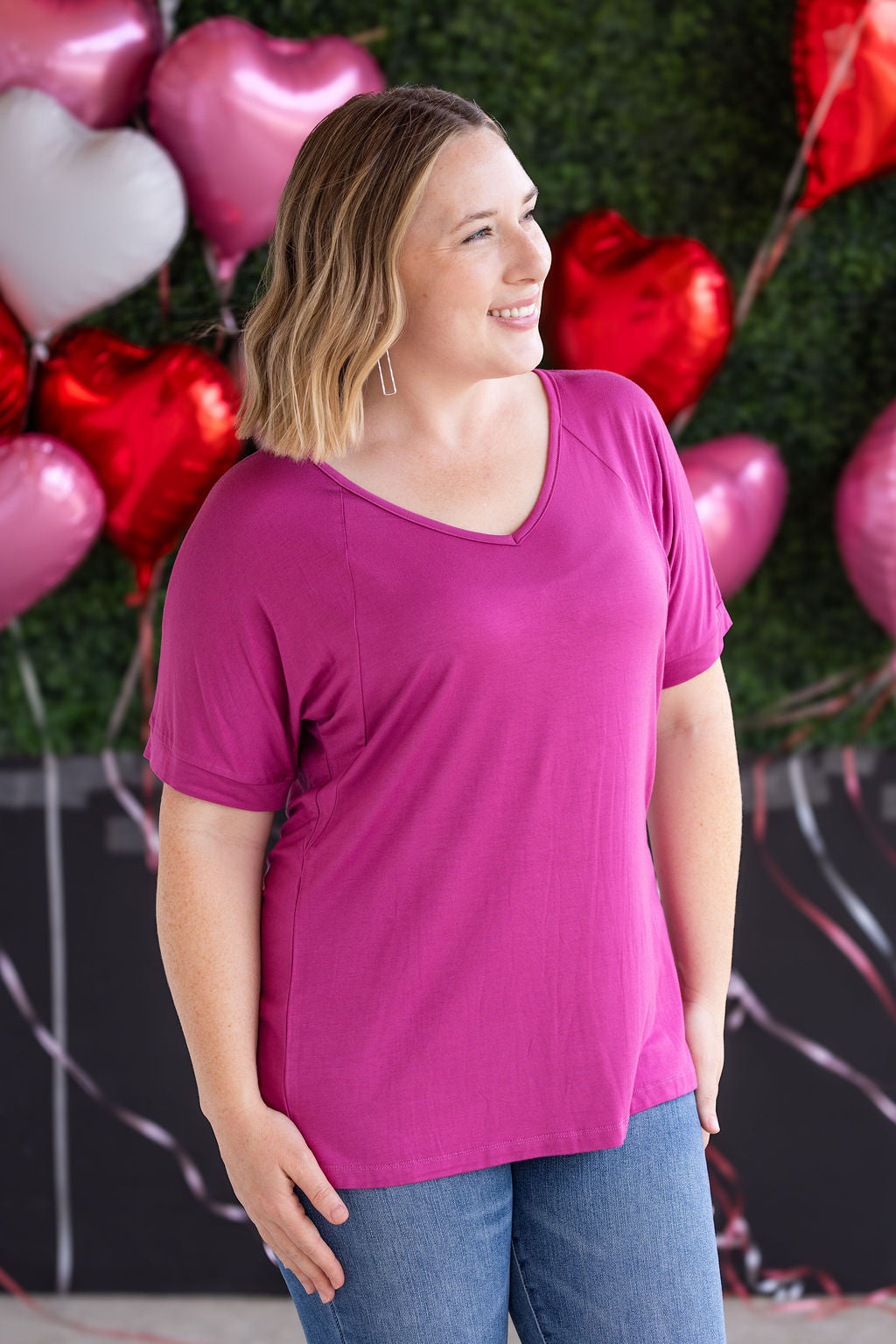 IN STOCK Bamboo V Neck Tee - Magenta FINAL SALE