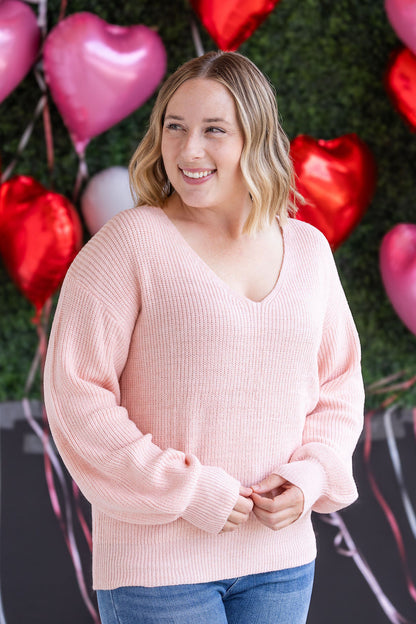 IN STOCK Bethany Bow Knit Sweater - Light Pink
