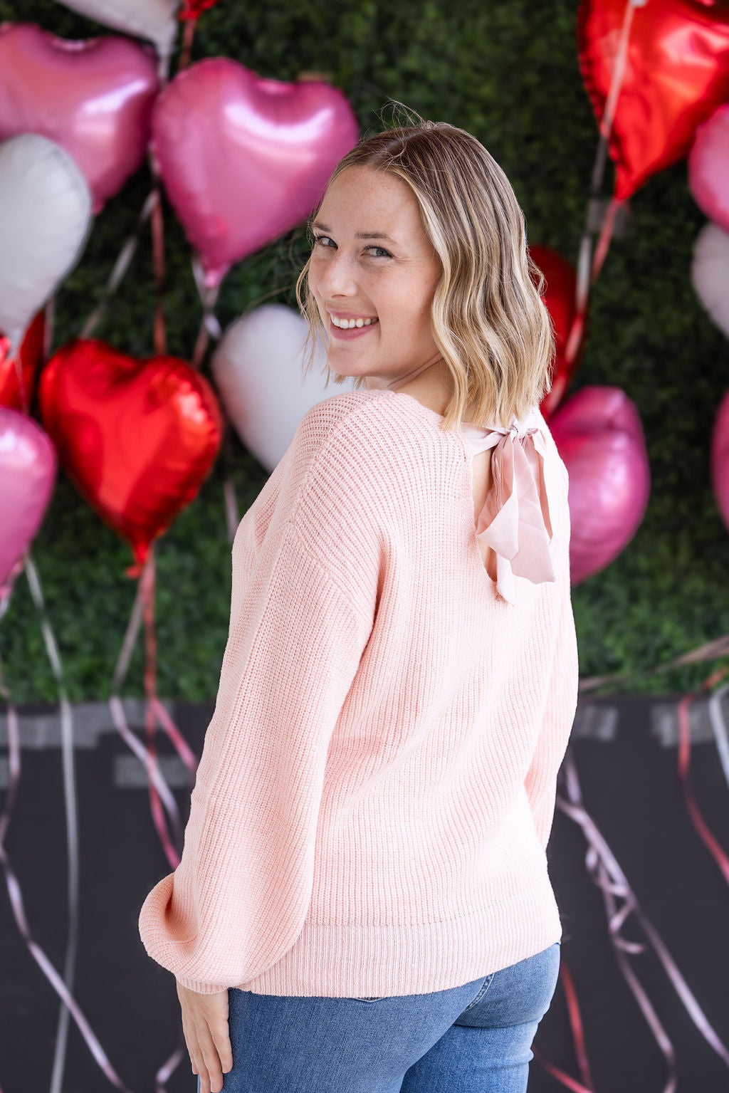 IN STOCK Bethany Bow Knit Sweater - Light Pink