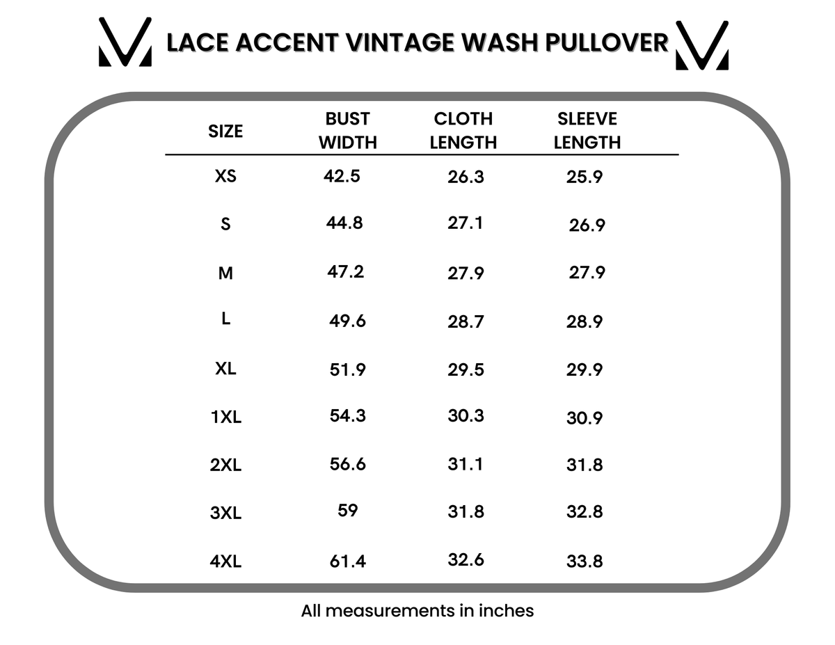 IN STOCK Lace Accent Vintage Wash Pullover - Black