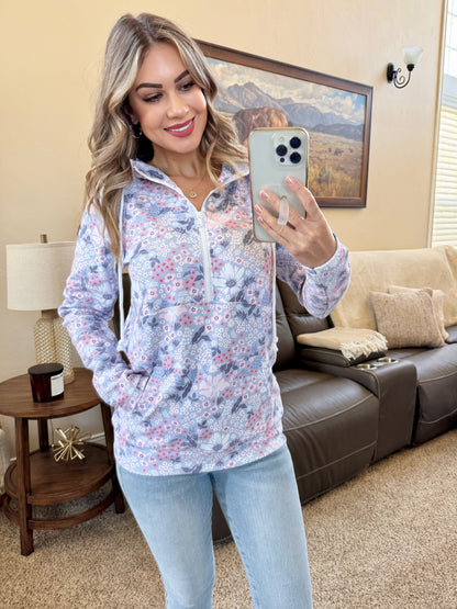 IN STOCK HalfZip Hoodie - Ditsy Blush Floral FINAL SALE