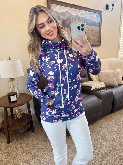 *Soft Funnel Neck - Navy Floral*