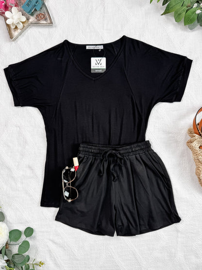 IN STOCK Bamboo V Neck Tee - Black FINAL SALE