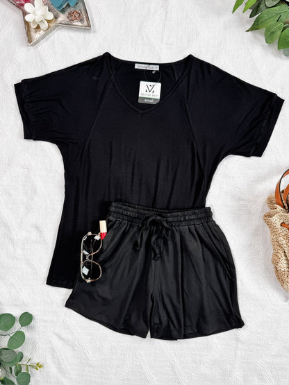 IN STOCK Bamboo V Neck Tee - Black FINAL SALE