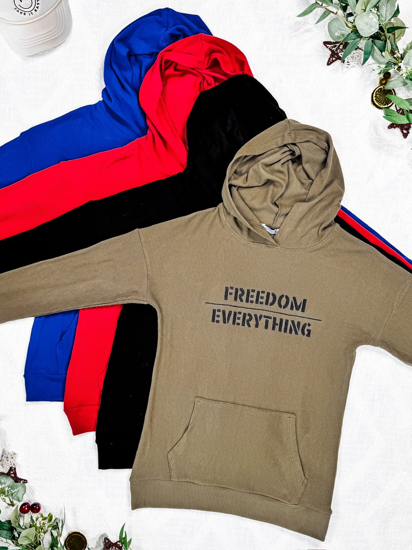 IN STOCK Corrine Embroidered Hoodie - Freedom Over Everything FINAL SALE