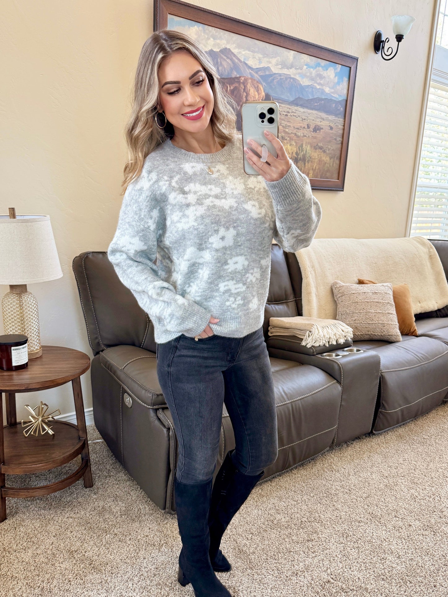 IN STOCK Floral Abstract Sweater - Grey FINAL SALE