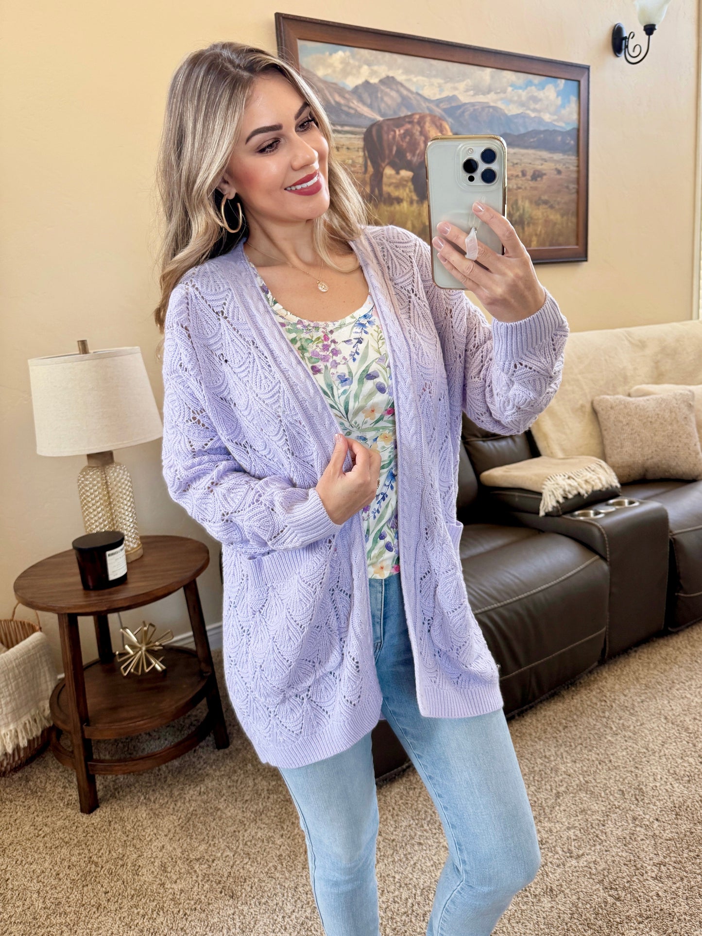 IN STOCK Open Knit Cardigan - Lavender FINAL SALE
