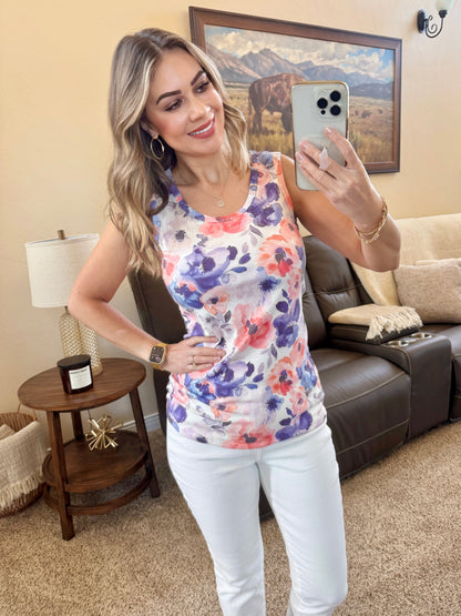 IN STOCK Ava Tank - Sunset Watercolor Floral